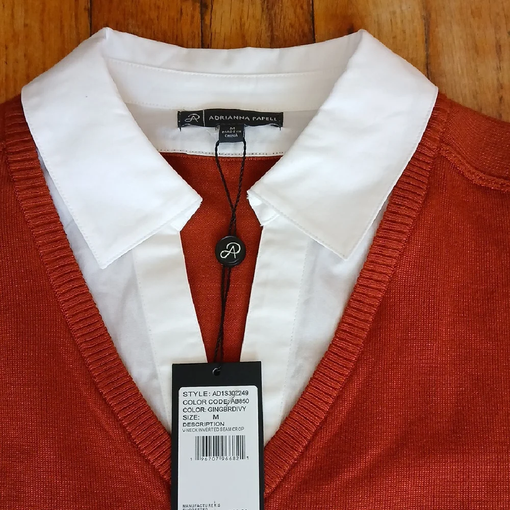 Adrianna Papell Brown and White V-Neck Sweater - Picture 2 of 4